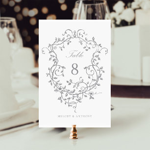 Numéro De Table Gris Elégant Français Victorien Floral Crest