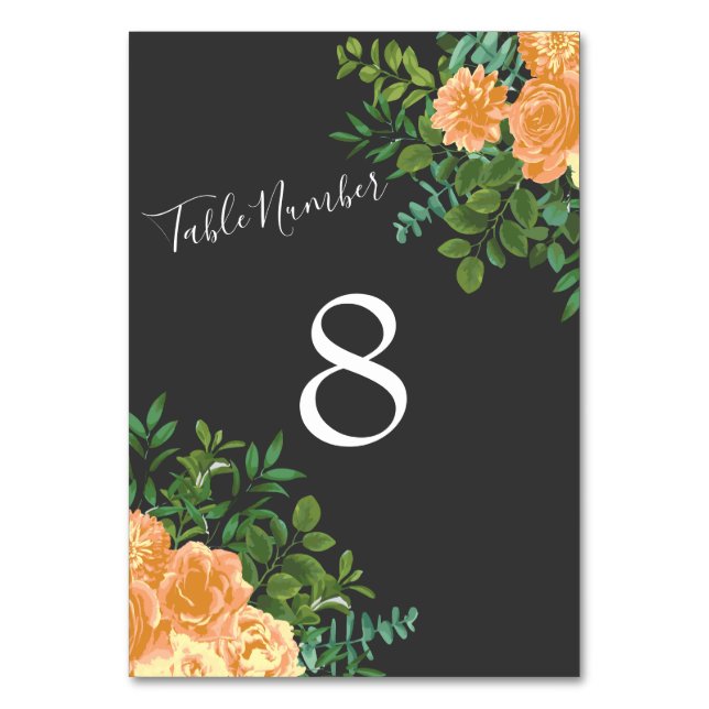 Numéro De Table Gris foncé Pêche Mariage Floral moderne (Dos)