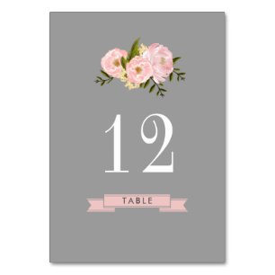Numéro De Table Gris   Mariage couleur d'aquarelle pour les pivoin