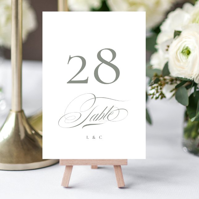 Numéro De Table Gris sur blanc Élégant Mariage de calligraphie (Créateur téléchargé)