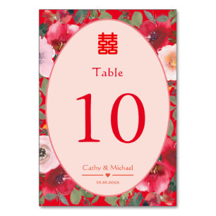 Numéro De Table Guirlande fleurie rouge Réception de mariage chino