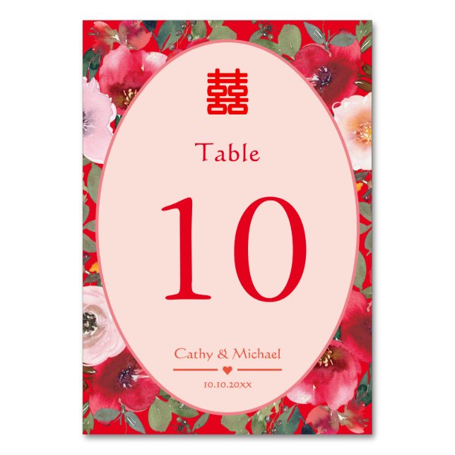Numéro De Table Guirlande fleurie rouge Réception de mariage chino (Par défaut)