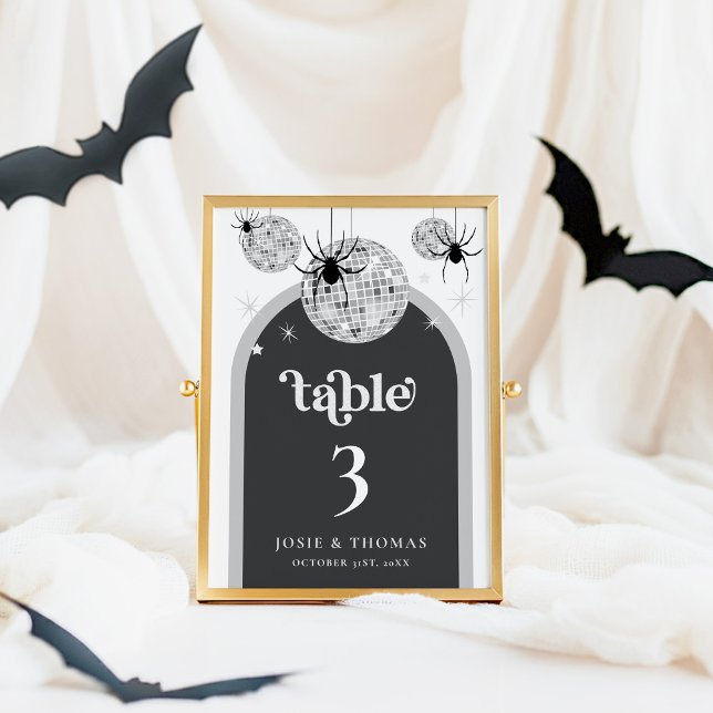 Numéro De Table Halloween Retro Disco Spiders & Disco Ball Mariage (Créateur téléchargé)