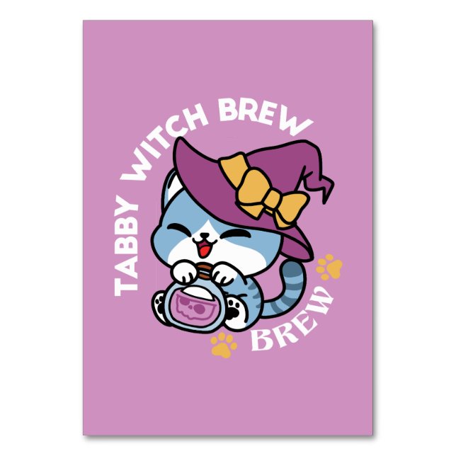 Numéro De Table Halloween Tabby Chat - Sorcière Casquette & Potion (Par défaut)