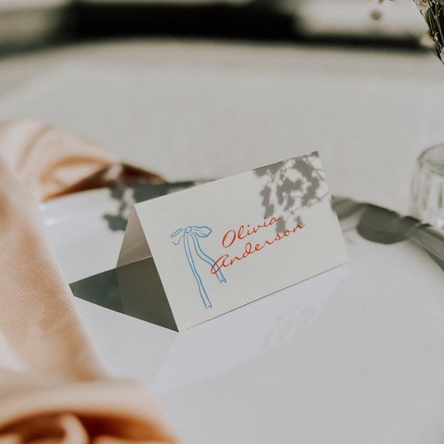 Numéro De Table Hand Drawn Orange Blue Bow Wedding Place Cards (Créateur téléchargé)
