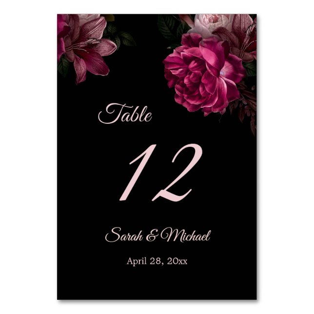 Numéro De Table Hand Painted Roses Dark Moody Floral Wedding   (Par défaut)