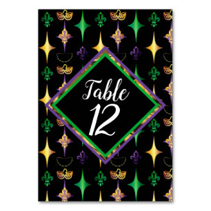 Numéro De Table Harlequins Perles Masque Fleur de Lis Mardi Gras