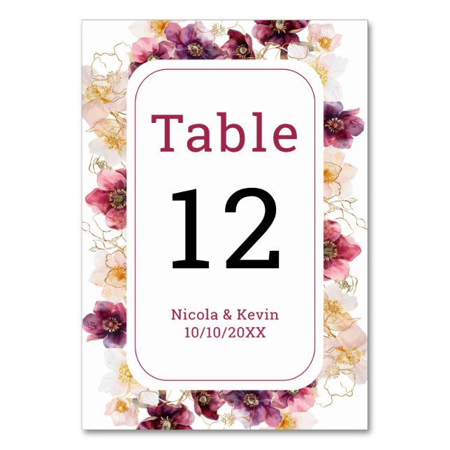 Numéro De Table Hellebore Floral Burgundy Wedding Table Number (Par défaut)