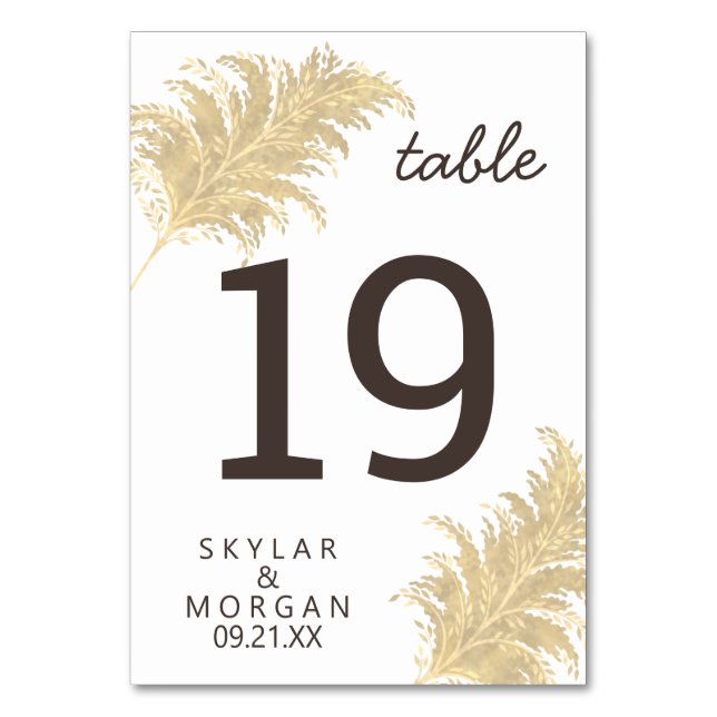 Numéro De Table Herbe de Pampas Mariage Beige sur Fond Blanc Tenda (Par défaut)
