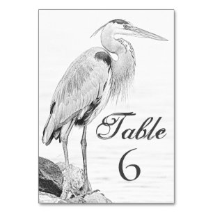 Numéro De Table Héron bleu et rochers, Mariage de croquis d'oiseau
