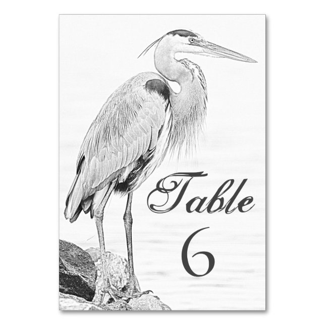 Numéro De Table Héron bleu et rochers, Mariage de croquis d'oiseau (Par défaut)