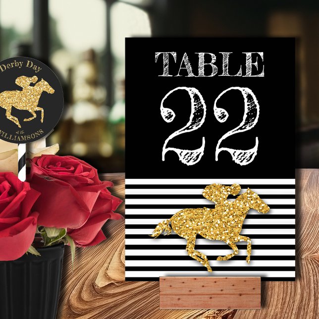 Numéro De Table Hippocampe d'or Derby sur les rayures (Printed on both sides, table number cards and sticker (on the straw) shown sold separately.)