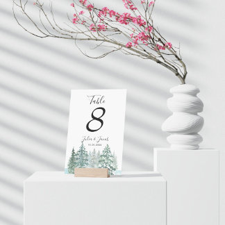 Numéro De Table Hiver Pins Rustiques Lanterne Mariage botanique