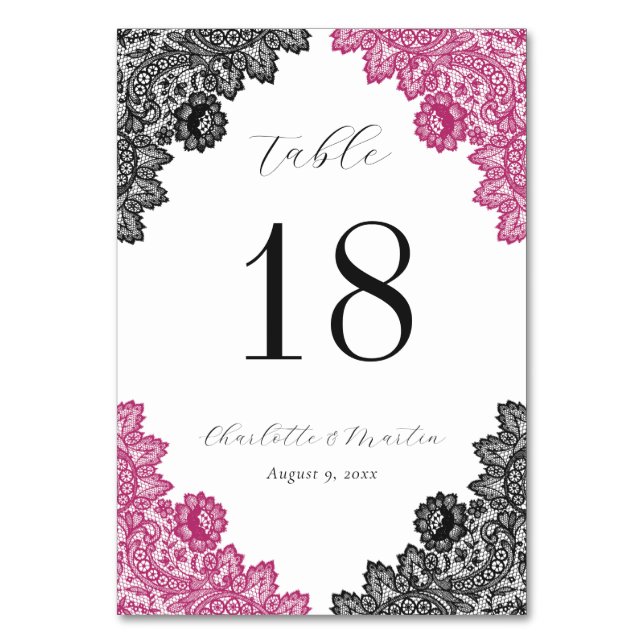 Numéro De Table Hot Pink and Black Floral Lace Wedding (Par défaut)