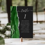 Numéro De Table Hunter Green Argent Agate Mariage foncé<br><div class="desc">Le bord gauche de cette élégante carte de numéro de table mariage moderne comporte une bordure d'aquarelle vert chasseur ornée d'une parties scintillant en faux argent. Le mot "table" apparaît en écriture manuscrite gris argenté sur un arrière - plan non noir. Ajoutez les noms de vos invités qui sont affectés...</div>