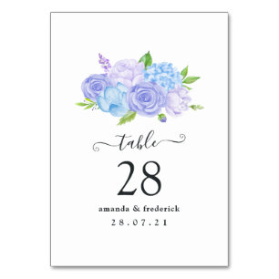 Numéro De Table Hydrangea Blue et Lavender Mariage clair