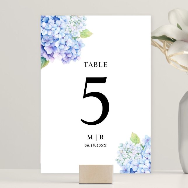 Numéro De Table Hydrangea Dusty Blue Floral Mariage Table (Créateur téléchargé)