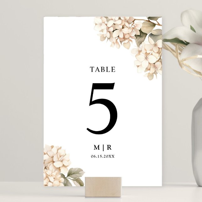 Numéro De Table Hydrangea Elegant Blanc Floral Mariage (Créateur téléchargé)