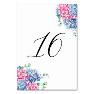 Numéro De Table Hydrangeas Rose et Bleu Aquarelle Table 16