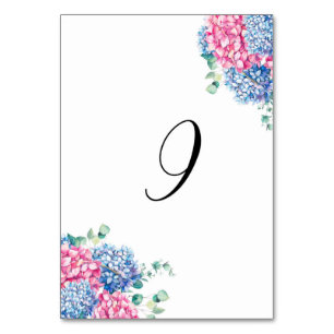 Numéro De Table Hydrangeas Rose et Bleu Aquarelle Table 9