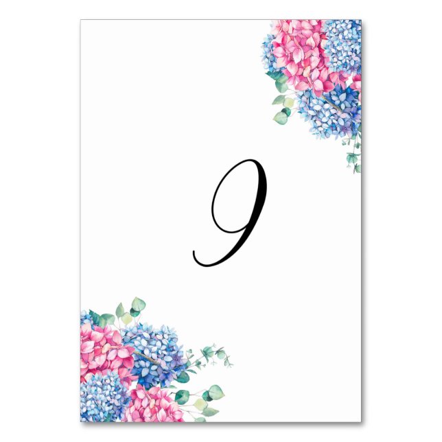 Numéro De Table Hydrangeas Rose et Bleu Aquarelle Table 9 (Par défaut)