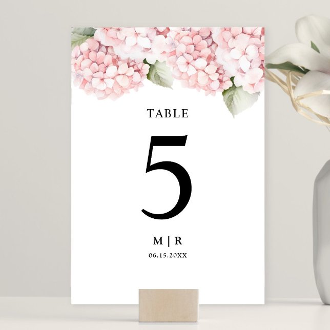 Numéro De Table Hydrangée rose pâle Élégant Mariage floral (Créateur téléchargé)