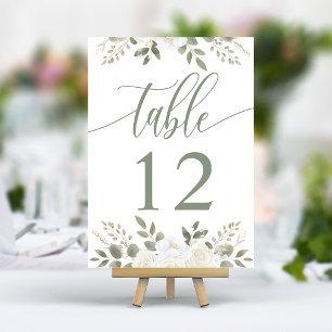 Numéro De Table Iivoire Et Sage Élégant Mariage Floral