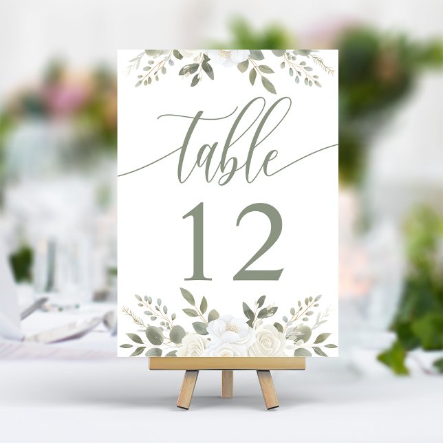 Numéro De Table Iivoire Et Sage Élégant Mariage Floral (Créateur téléchargé)