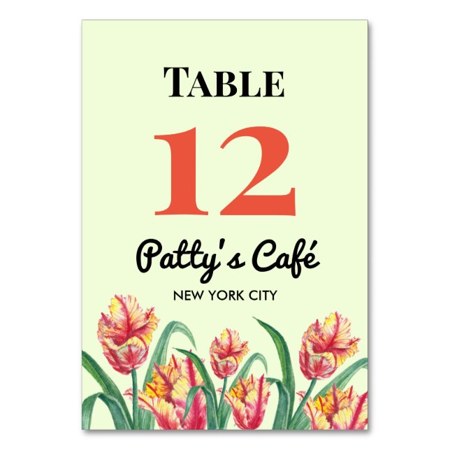 Numéro De Table Illustration de café aux tulipes perroquets jaunes (Dos)