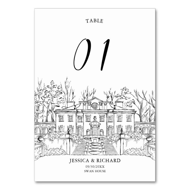 Numéro De Table Illustration du château du lieu à la main élégante (Par défaut)