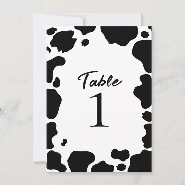 Numéro de table imprimé taches de vache noire et b (Devant)