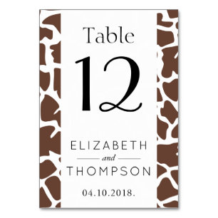 Numéro De Table Imprimer, Giraffe Brown, Animal sauvage, Mariage
