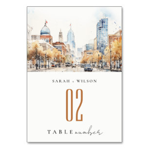 Numéro De Table Indianapolis, Indiana Paysage à l'aquarelle Mariag