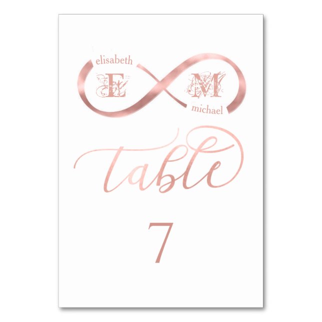 Numéro De Table Infinity rose or romantique monogramme calligraphi (Par défaut)