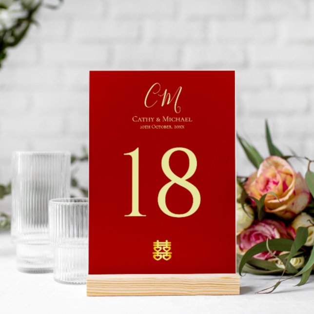 Numéro De Table Initiales de couple mariage chinois moderne rouge (Créateur téléchargé)