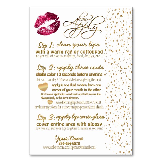 Numéro De Table Instructions sur les lèvres Hot Pink & Gold Confet (Par défaut)