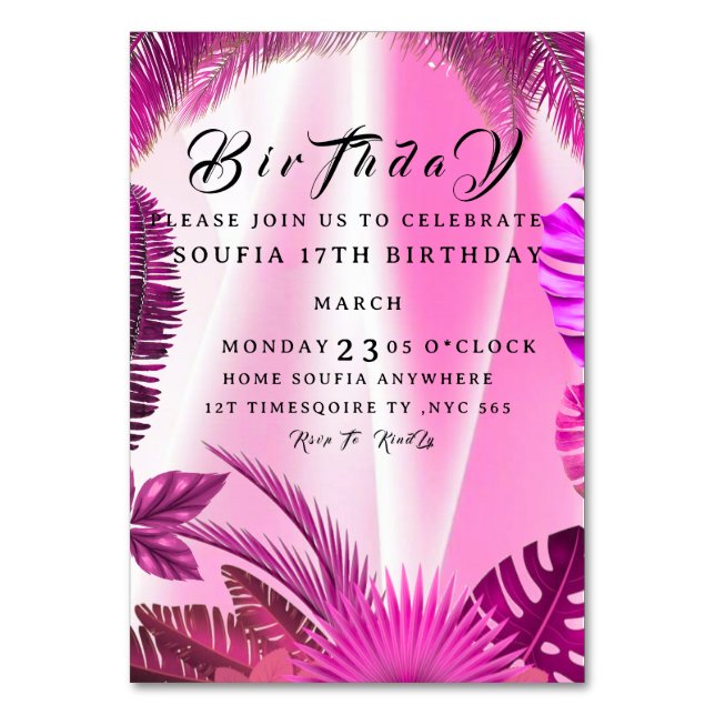 Numéro De Table Invitation d'anniversaire tropical, Ananas Hawaïen (Par défaut)