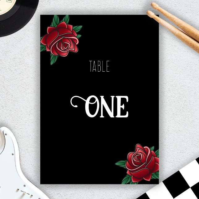 Numéro De Table Invitation de l'ancienne école de tatouage noir et (Black and White Tattoo Old School Invitation Table Number)