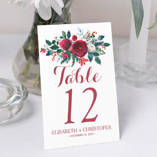 Numéro De Table Invité mariage de bouquet rouge d'hiver floral
