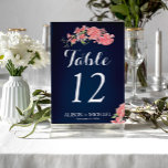 Numéro De Table Invité mariage de script de broussailles de la mar<br><div class="desc">Numéro de table mariage moderne floral modèle avec des pivoines rose pâle sur arrière - plan marine de minuit et écrit à la main comme script de typographie. Personnalisez-le avec vos informations d'invité mariage ! Lors de la commande, vous devez le customiser et mettre dans le panier un par un.La...</div>