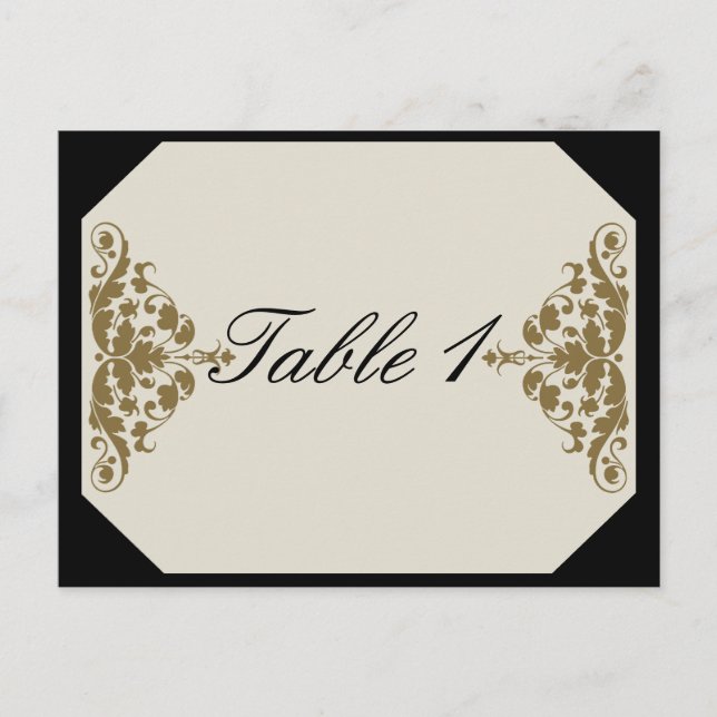 Numéro de table Ivory Black and Gold Mariage damas (Devant)