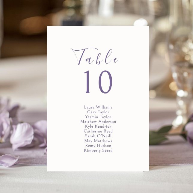 Numéro De Table Ivory | Chic Lavender Wedding Seating & Table Card (Créateur téléchargé)