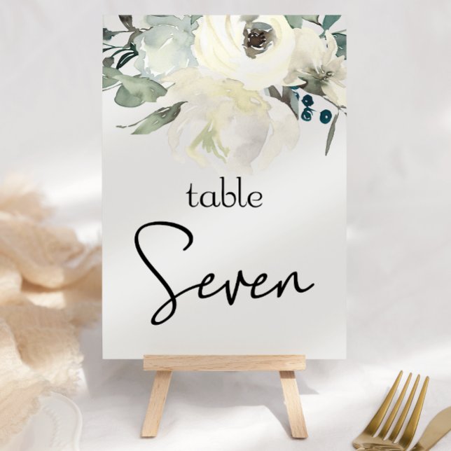 Numéro De Table Ivory White Roses Floral Mariage Numéro de tableau (Créateur téléchargé)
