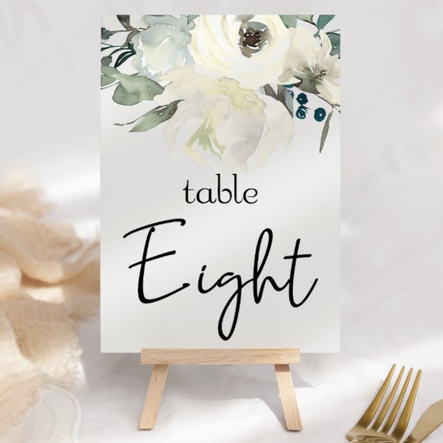 Numéro De Table Ivory White Roses Floral Mariage Numéro de tableau (Créateur téléchargé)