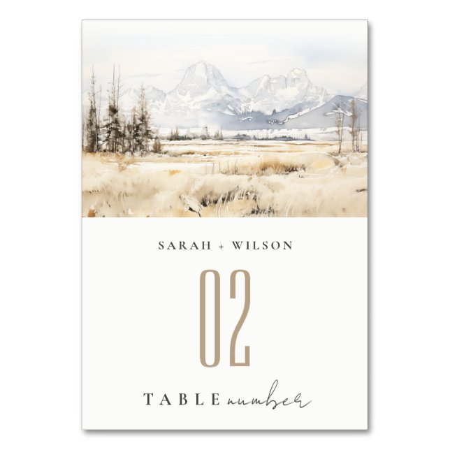 Numéro De Table Jackson Hole Wyoming Watercolor Landscape Wedding (Par défaut)