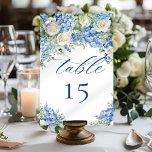 Numéro De Table Jardin anglais Blue Hydrangea White Roses Mariage<br><div class="desc">Design floral aquarelle élégant avec hydrangées bleues,  roses blanches et verdure douce dans un agencement inspiré du jardin.</div>