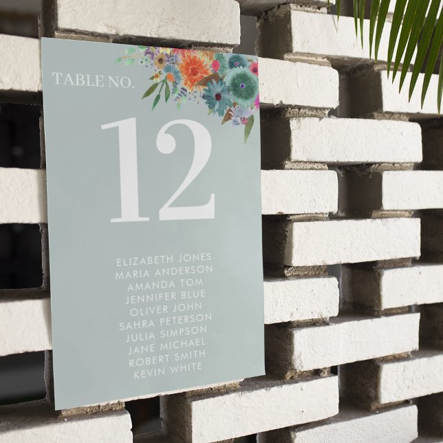 Numéro De Table Jardin bohémien clair Boho Fleur sauvage Mariage (Créateur téléchargé)