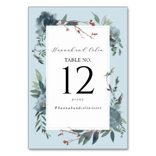 Numéro De Table Jardin Botanique Élégant Bleu Poussiéreux Navy
