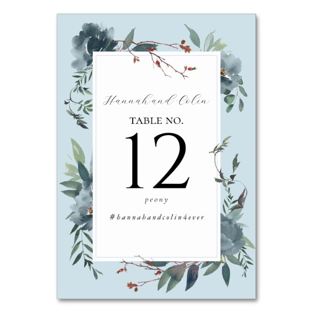 Numéro De Table Jardin Botanique Élégant Bleu Poussiéreux Navy (Par défaut)