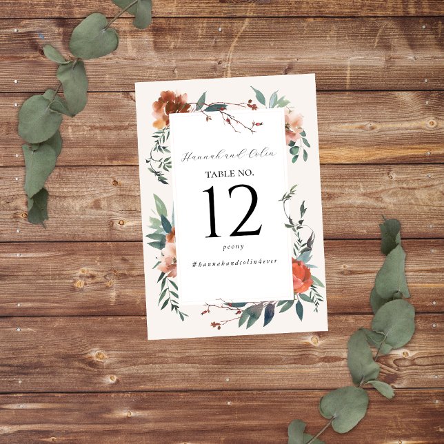Numéro De Table Jardin Botanique Élégant Marsala Peach (Créateur téléchargé)